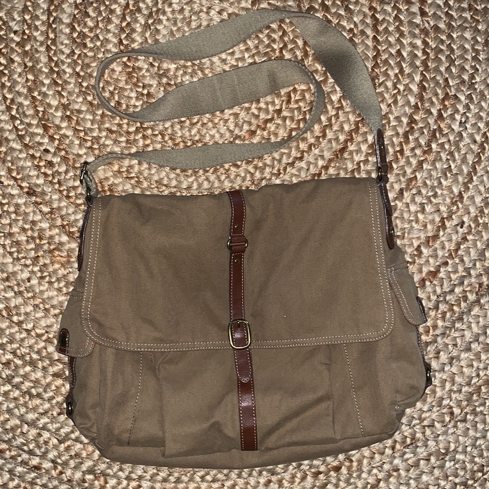 Fossil 1954 canvas bag with leather trim